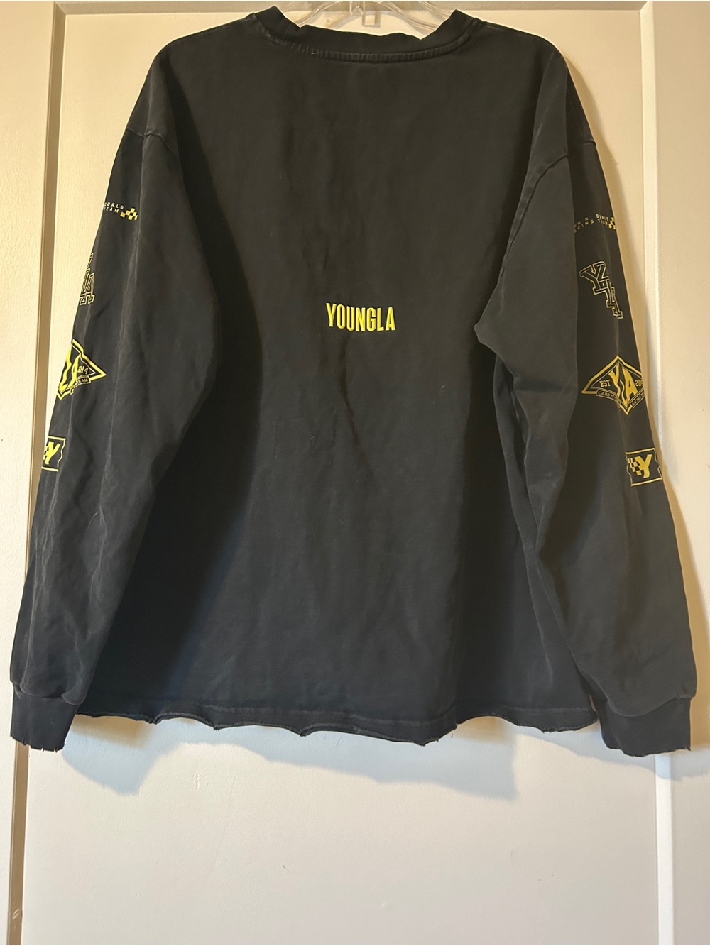 YoungLA Black Long Sleeve Tee with Yellow Sleeve Graphics